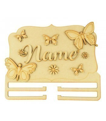Laser Cut Personalised 3D Large Butterfly Themed Plaque with Bow Rail/Holder